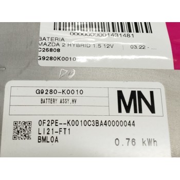 Recambio de bateria para mazda 2 hatchback (kb) 1.5 hybrid (kbac3x) referencia OEM IAM G9280K0010 21088 KM 