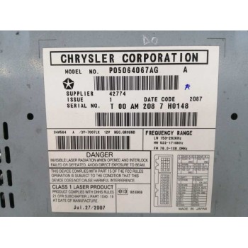 Recambio de sistema audio / radio cd para jeep compass 2.4 16v cat referencia OEM IAM P05064067AG  