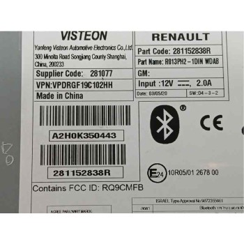 Recambio de sistema audio / radio cd para renault trafic furgón 2.0 dci diesel energy referencia OEM IAM 281152838R A2H0K350443 