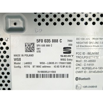 Recambio de pantalla multifuncion para seat ibiza (6p1) reference referencia OEM IAM 5F0035888C  