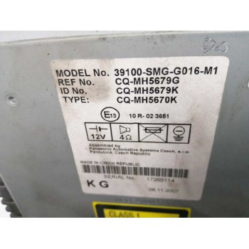 Recambio de sistema audio / radio cd para honda civic berlina 5 (fk) 1.8 vtec cat referencia OEM IAM 39100SMGG016M1  