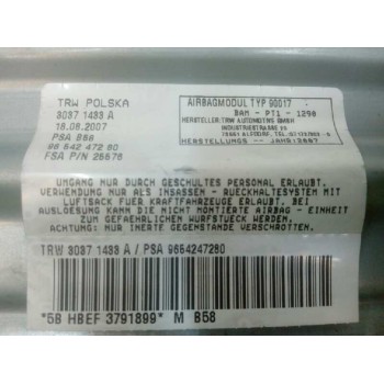 Recambio de airbag delantero derecho para citroën c4 grand picasso exclusive referencia OEM IAM 9654247280  