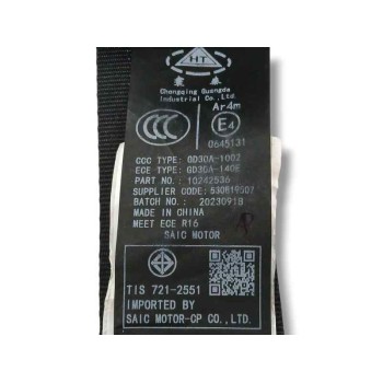 Recambio de cinturon seguridad trasero derecho para mg zs suv (azs1) 1.5 vti referencia OEM IAM   