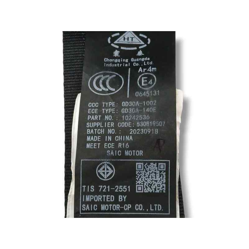 CINTURON SEGURIDAD TRASERO DERECHO