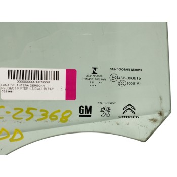 Recambio de luna delantera derecha para peugeot rifter 1.5 blue-hdi fap referencia OEM IAM   