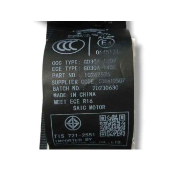 Recambio de cinturon seguridad trasero derecho para mg zs suv (azs1) 1.5 vti referencia OEM IAM   