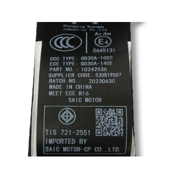 Recambio de cinturon seguridad trasero izquierdo para mg zs suv (azs1) 1.5 vti referencia OEM IAM   