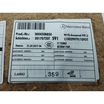 Recambio de guarnecido puerta trasera izquierda para mercedes-benz clase a (w176) a 200 d motorsport edition (176.008) referenci