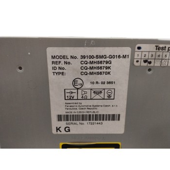 Recambio de sistema audio / radio cd para honda civic berlina 5 (fk) 1.8 vtec cat referencia OEM IAM 39100SMGG016M1  