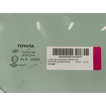 Recambio de luna delantera derecha para toyota auris active referencia OEM IAM   
