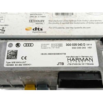 Recambio de sistema navegacion gps para volkswagen passat b8 (3g2, cb2) 1.4 tsi 150 cv referencia OEM IAM 3G0035043D T8GA270 643