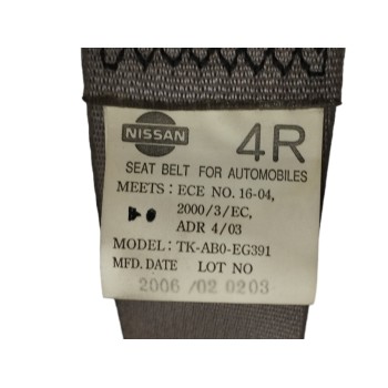 Recambio de cinturon seguridad trasero derecho para nissan x-trail (t30) 2.2 dci diesel cat referencia OEM IAM TKAB0EG391  
