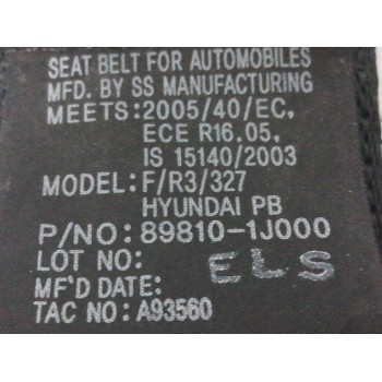 Recambio de cinturon seguridad trasero izquierdo para hyundai i20 i (pb, pbt) 1.4 crdi referencia OEM IAM 898101J000  