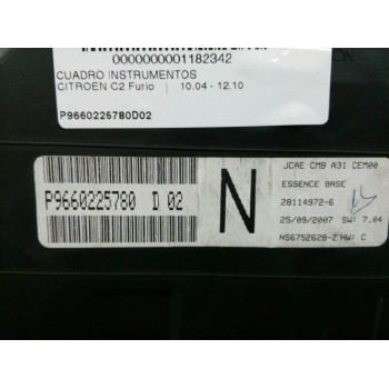 Recambio de cuadro instrumentos para citroën c2 furio referencia OEM IAM P9660225780 281149726 
