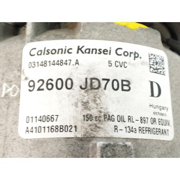 Recambio de compresor aire acondicionado para nissan qashqai (j10) 2.0 dci turbodiesel cat referencia OEM IAM 92600JD70B A410116