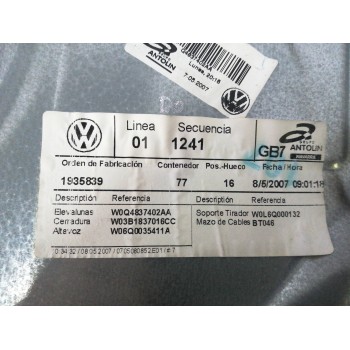Recambio de elevalunas delantero derecho para volkswagen polo (9n3) 1.4 tdi referencia OEM IAM FUNDA Q4837402AA 