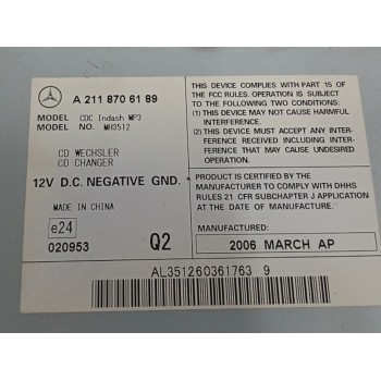 Recambio de sistema audio / radio cd para mercedes-benz clase r (w251) 3.0 cdi cat referencia OEM IAM A2118706189  