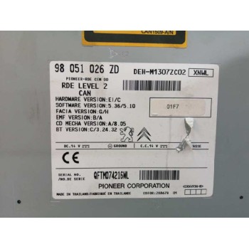 Recambio de sistema audio / radio cd para peugeot 208 1.6 blue-hdi fap referencia OEM IAM 98051026ZD SIN BOTON VOLUMEN 