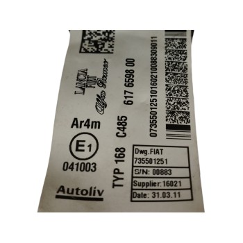 Recambio de cinturon seguridad trasero derecho para abarth punto (evo) (199) 1.4 referencia OEM IAM 735501251  