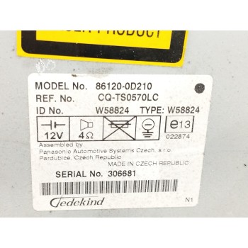 Recambio de sistema audio / radio cd para toyota yaris (ksp9/scp9/nlp9) 1.3 cat referencia OEM IAM 861200D210 CQTS0570LC 