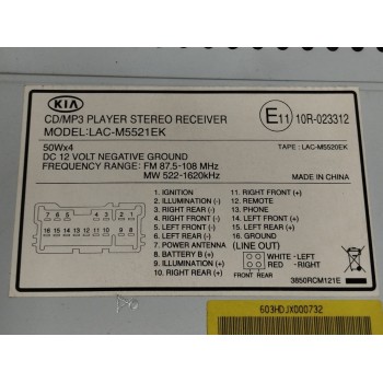 Recambio de sistema audio / radio cd para kia sportage ii (je_, km_) 2.0 crdi 4wd referencia OEM IAM LACM5651EK  