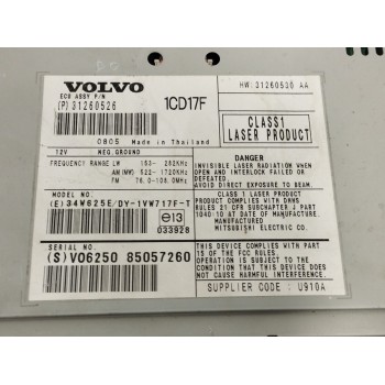 Recambio de sistema audio / radio cd para volvo c30 1.6 diesel cat referencia OEM IAM 31260526  