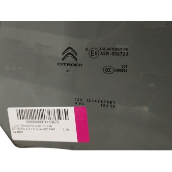 Recambio de luna trasera izquierda para citroën c3 1.5 blue-hdi fap referencia OEM IAM   