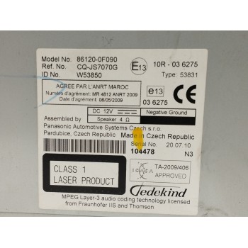 Recambio de sistema audio / radio cd para toyota verso 1.6 16v cat referencia OEM IAM 861200F090  