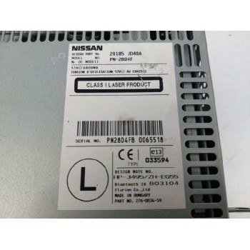 Recambio de sistema audio / radio cd para nissan qashqai (j10) 2.0 dci turbodiesel cat referencia OEM IAM 28185JD40A PN2804F 