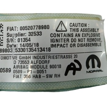 Recambio de airbag cortina delantero derecho para fiat tipo ii (357) fam 1.4 cat (gpl) referencia OEM IAM 00520778980  