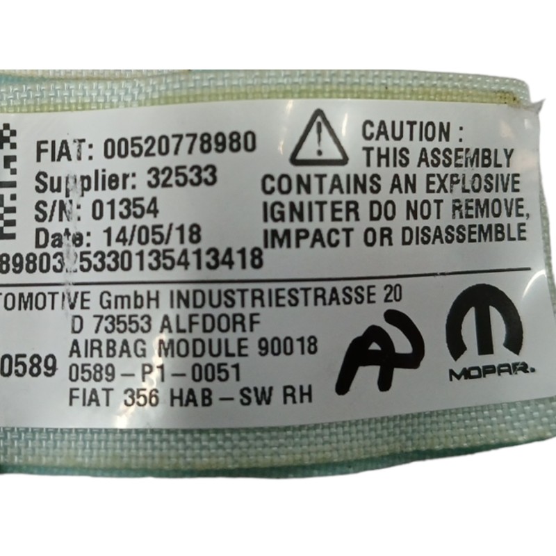 AIRBAG CORTINA DELANTERO DERECHO