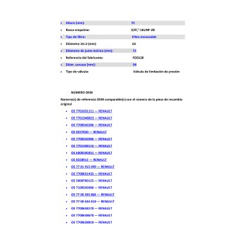 Recambio de filtro aceite para para varios modelos referencia OEM IAM 7O0128  