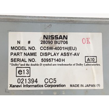 Recambio de pantalla multifuncion para nissan almera tino (v10) 1.8 referencia OEM IAM 28090BU706 CC5W4001H 
