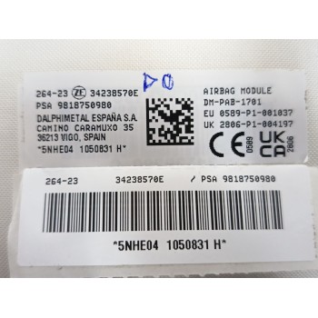 Recambio de airbag delantero derecho para peugeot rifter 1.5 bluehdi 100 referencia OEM IAM 9818750980  