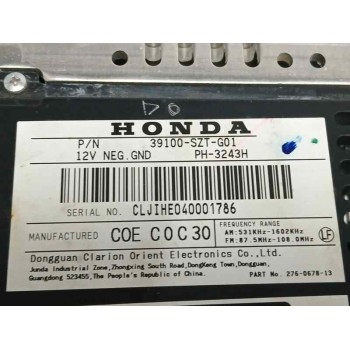 Recambio de sistema audio / radio cd para honda cr-z (zf1) 1.5 ima híbrido suave referencia OEM IAM 39100SZTG01 CLJIHE040001 