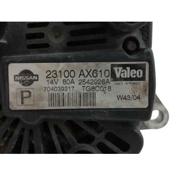Recambio de alternador para nissan micra (k12e) 1.2 cat referencia OEM IAM 23100AX610 80A 2542926A