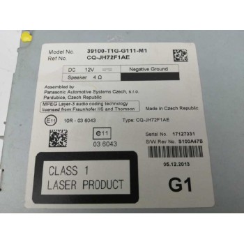 Recambio de sistema audio / radio cd para honda cr-v 1.6 dtec cat referencia OEM IAM 39100T1GG111M1 39100-T1G-G111-M1 