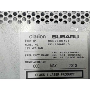 Recambio de sistema audio / radio cd para subaru forester s12 2.0 diesel cat referencia OEM IAM 86201SC401  