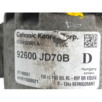 Recambio de compresor aire acondicionado para nissan qashqai (j10) 2.0 dci turbodiesel cat referencia OEM IAM 92600JD70B  