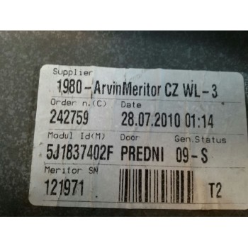 Recambio de elevalunas delantero derecho para skoda fabia (5j2 ) sport referencia OEM IAM FUNDA 6R0959602P 